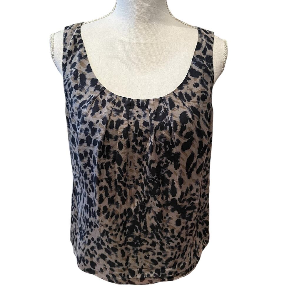 Lafayette 148 New York Silk Chiffon Animal Print Sleeveless Top Gray 6